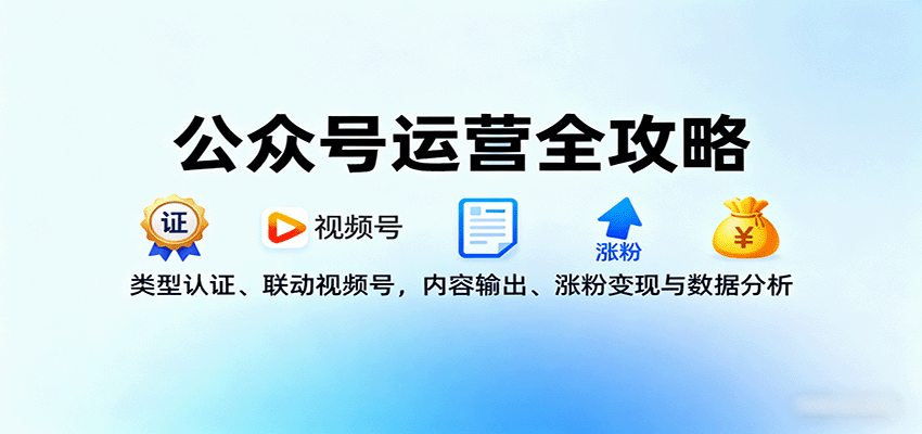 公众号运营全攻略:类型认证、联动视频号,内容输出、涨粉变现与数据分析-摇钱述