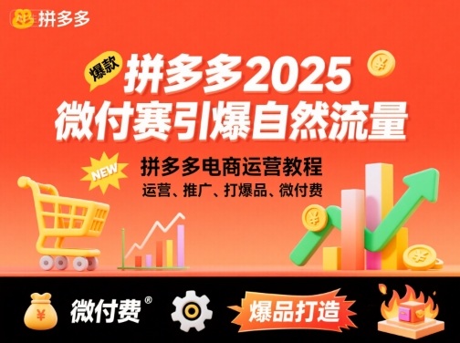 拼多多2025微付费引爆自然流量,拼多多电商运营教程,运营、推广、打爆品、微付费(更新)-摇钱述