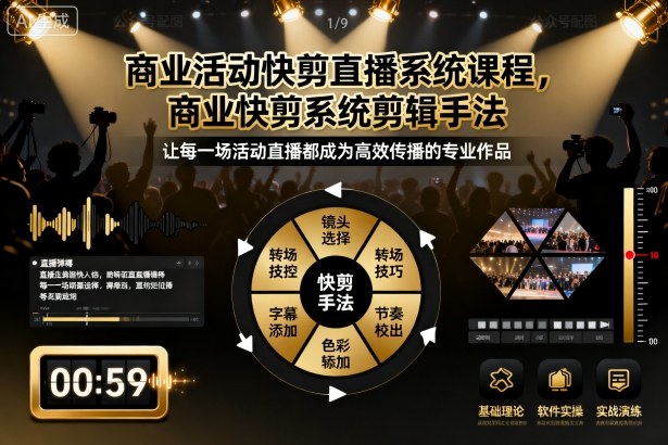 商业活动快剪直播系统课程,商业快剪系统剪辑手法-摇钱述