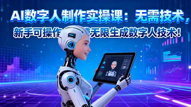 AI数字人制作实操课：无需技术，新手可操作，免费无限生成数字人技术！-摇钱述