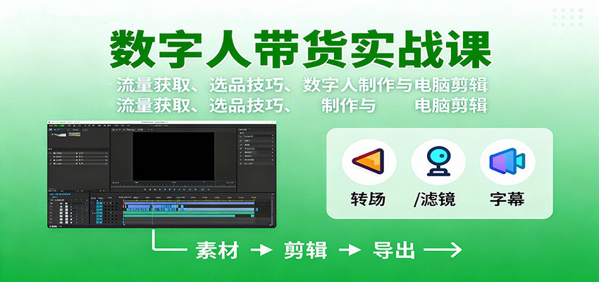 数字人变现实战课:流量获取、选品技巧、数字人制作与电脑剪辑-摇钱述