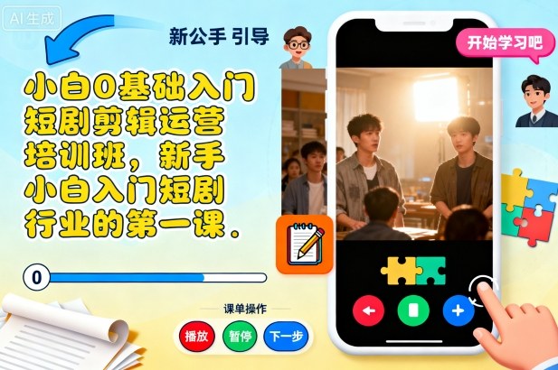 小白0基础入门短剧剪辑运营培训班,新手小白入门短剧行业的第一课-摇钱述